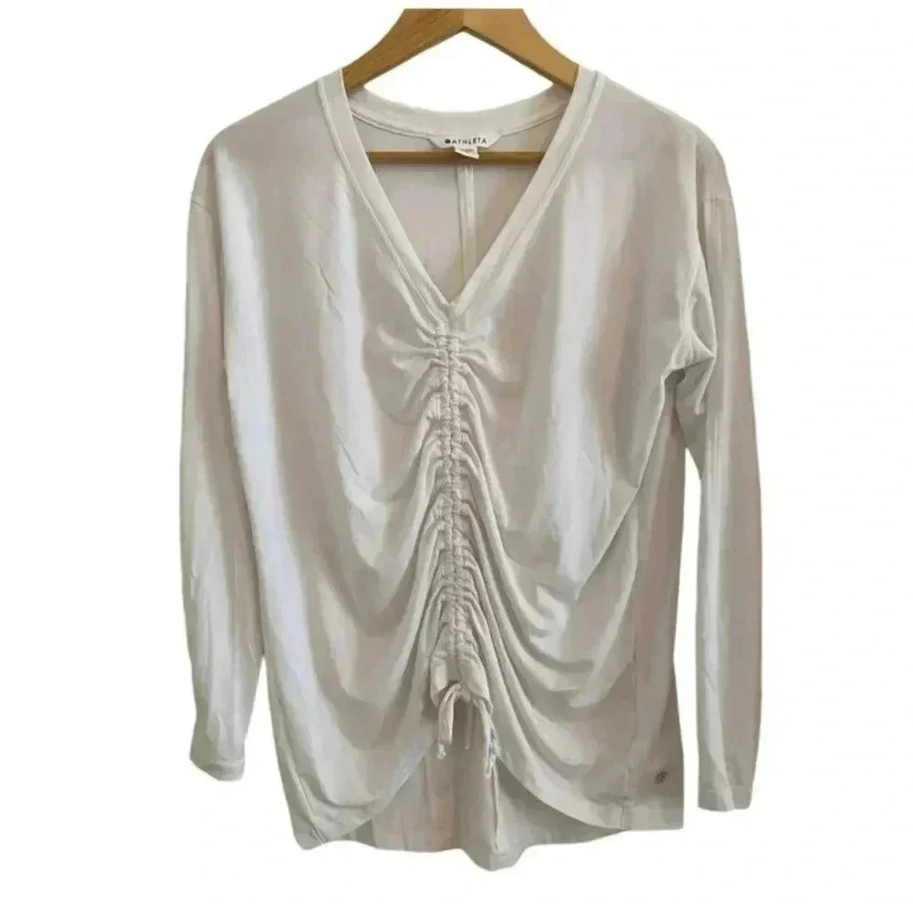 Athleta crossover Ruched White Athletic Long Sleeve Top